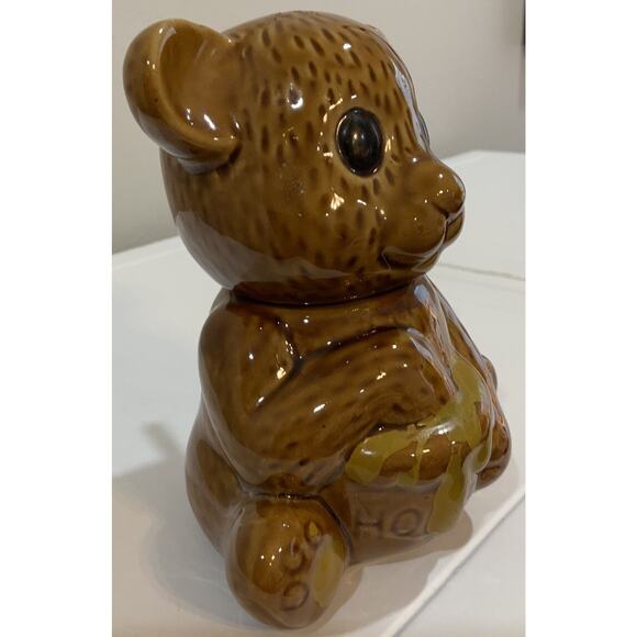 Vintage Ceramic Brown Teddy Bear Honey Pot Jar Made in Taiwan W/Dipstick - Picture 4 of 10